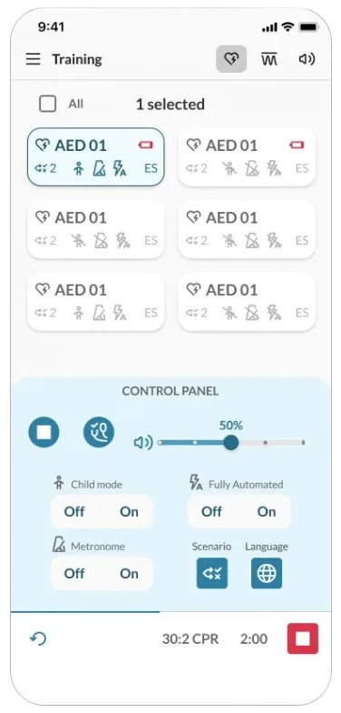 Mobilní aplikace pro ovládání AED trenažéru Laerdal